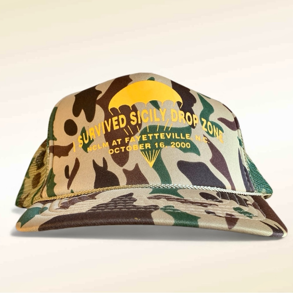 Sicily Drop Zone Camo Trucker Hat Fort Bragg Fayetteville North Carolina